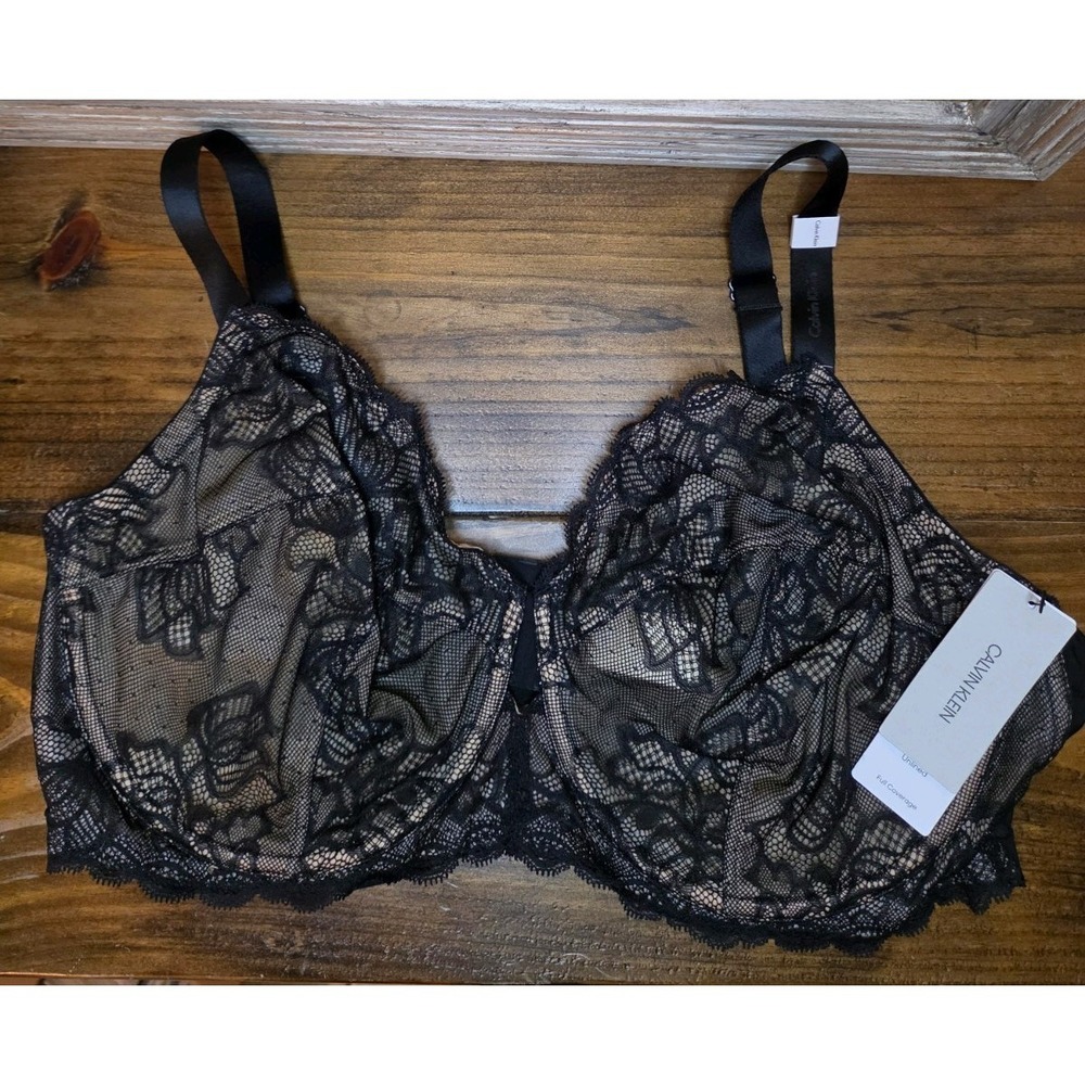 44D Calvin Klein Womens Seductive Comfort Full Coverage Unlined Black Lace Bra‎